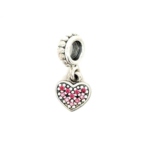 Pandora Pave Red Cz Heart Dangle Charm - Picture 1 of 5